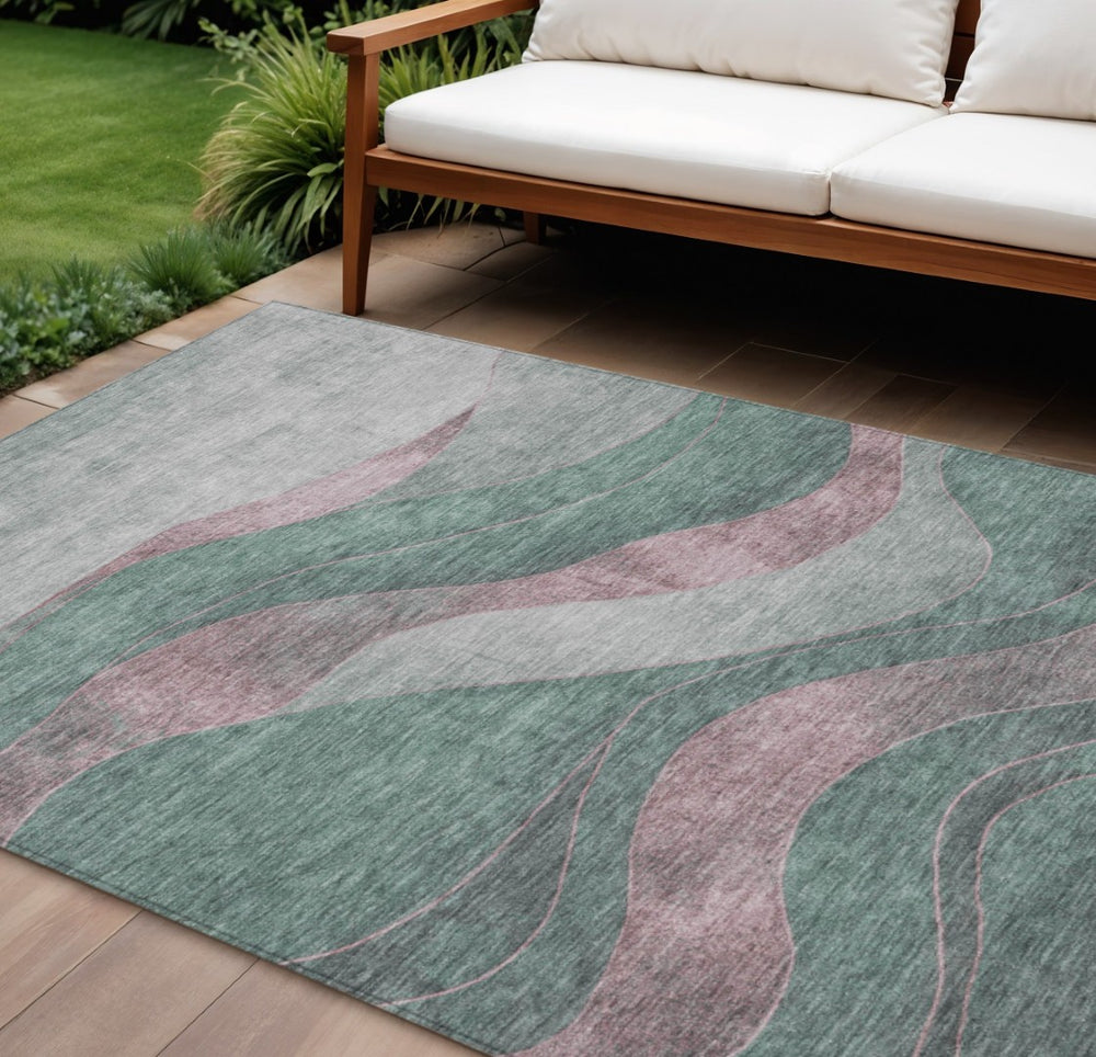 HomeRoots 8' X 10' Sage and Blush Abstract Area Rug – Durable, Washable Design for Indoor & Outdoor Spaces 624842