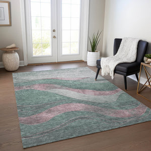 HomeRoots 10' Sage and Blush Abstract Washable Area Rug - Durable Indoor/Outdoor Design for High Traffic Spaces 624844