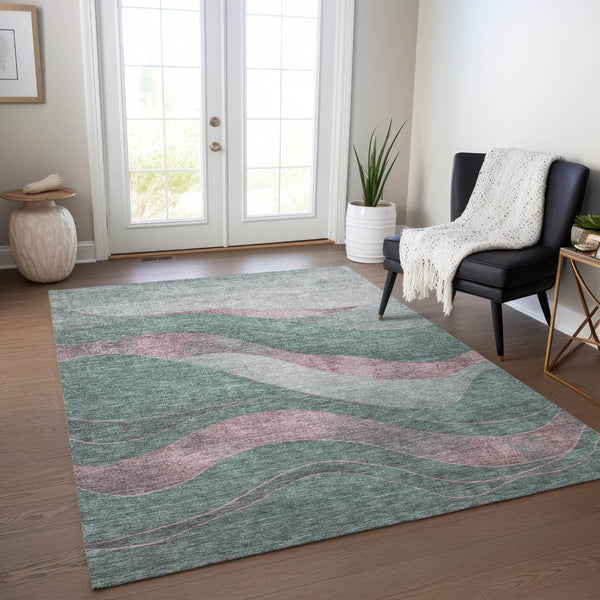 HomeRoots 10' Sage and Blush Abstract Washable Area Rug - Durable Indoor/Outdoor Design for High Traffic Spaces 624844