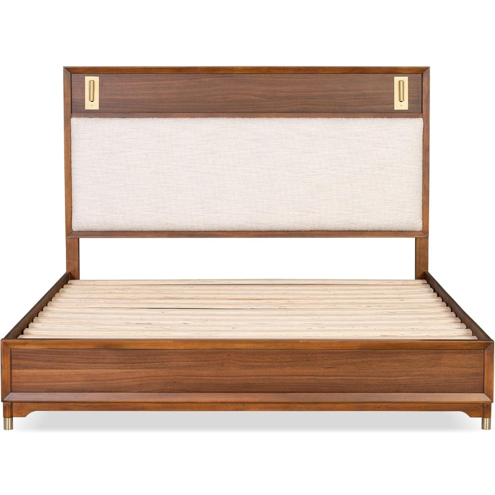 English Elm Black Queen Platform Bed with Led Headboard Gold Trim and Angled Metal Legs B2741S00790