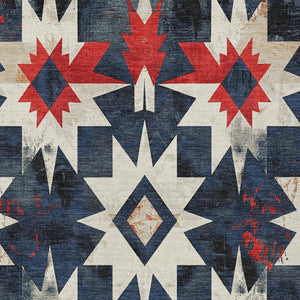 HomeRoots 5' X 8' Aztec Indoor Outdoor Area Rug - Navy Blue & Red, Machine Washable, Durable, Stylish Accent 624888
