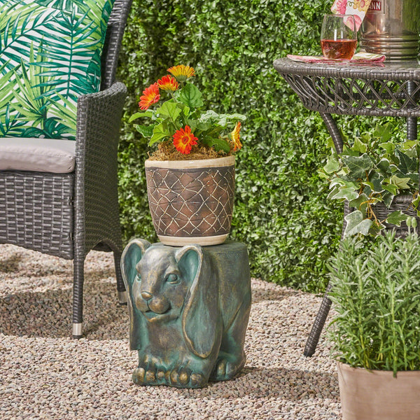 English Elm Christopher Knight Home® - 13inch Rabbit Garden Stool Vintage Antique Green Lightweight Concrete, Gold Patina, Weatherproof Accent Table N765P285189G
