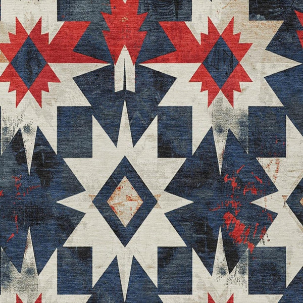 HomeRoots 10' X 14' Navy Blue and Red Aztec Washable Rug - Durable, Stylish Indoor/Outdoor Area Essential 624892