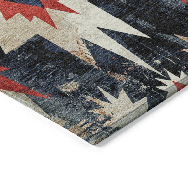 HomeRoots 10' X 14' Navy Blue and Red Aztec Washable Rug - Durable, Stylish Indoor/Outdoor Area Essential 624892