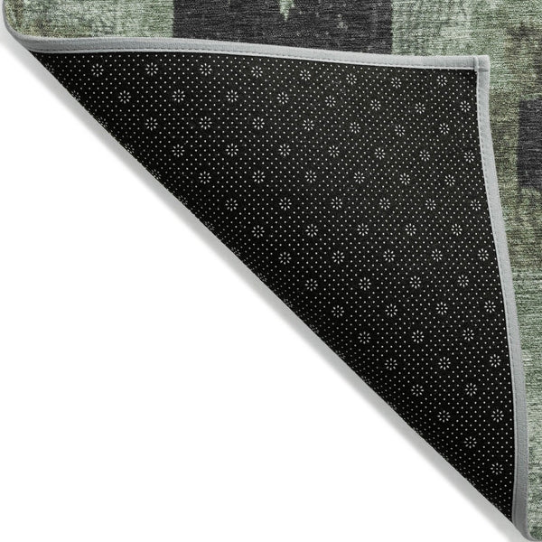 HomeRoots 8' Aztec Round Area Rug - Artichoke Green & Charcoal, Washable, Durable for Indoor & Outdoor Use 624895