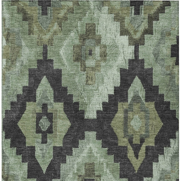 HomeRoots 8' X 10' Artichoke Green Charcoal Aztec Rug - Durable, Washable, Stylish for Indoor & Outdoor Spaces 624896