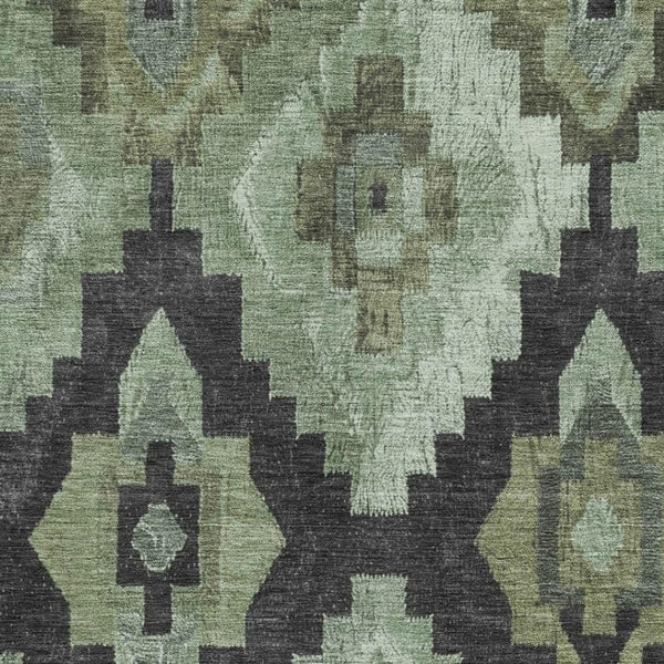 HomeRoots 8' X 10' Artichoke Green Charcoal Aztec Rug - Durable, Washable, Stylish for Indoor & Outdoor Spaces 624896