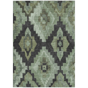 HomeRoots 9' Artichoke Green & Charcoal Aztec Washable Area Rug - Indoor/Outdoor, Durable, Stylish, Easy-Care! 624897