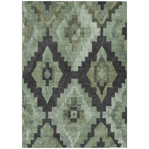 HomeRoots 10' Aztec-Inspired Artichoke Green & Charcoal Washable Indoor/Outdoor Area Rug for Busy Homes 624898
