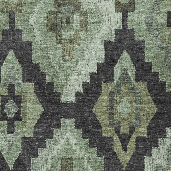 HomeRoots 10' Aztec-Inspired Artichoke Green & Charcoal Washable Indoor/Outdoor Area Rug for Busy Homes 624898
