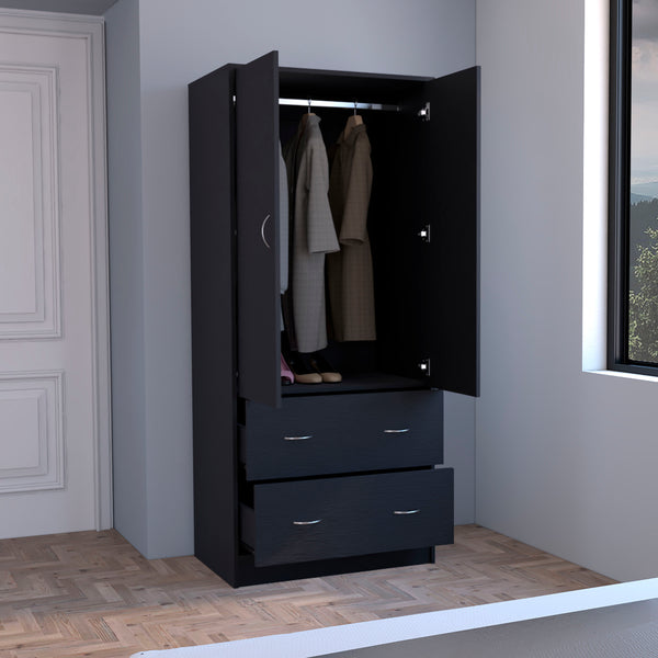 English Elm Taly Spacious Armoire with Double Doors, Two Drawers & Hanging Rod — Tall Laminate Storage Cabinet Black 35.4 L x 23.6 W x 5.9 H B200S00374
