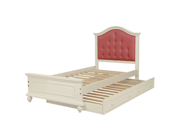 English Elm Contemporary Twin Bed with Trundle and Tufted Upholstered Headboard, Sturdy Slats, Kids Bedroom Furniture Pink,White 83 L x 12 W x 9 H B011S02033