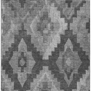 HomeRoots 8' X 10' Gray & Charcoal Aztec Washable Area Rug - Durable, Stylish, Perfect for Indoor & Outdoor Use! 624914