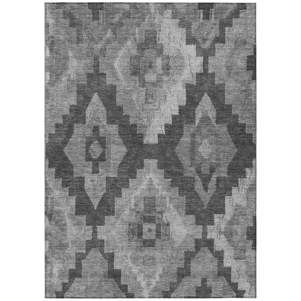HomeRoots 9' Aztec Washable Area Rug – Stylish Gray & Charcoal Design for Indoor/Outdoor High-Traffic Areas 624915