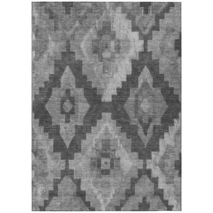 HomeRoots 9' Aztec Washable Area Rug – Stylish Gray & Charcoal Design for Indoor/Outdoor High-Traffic Areas 624915
