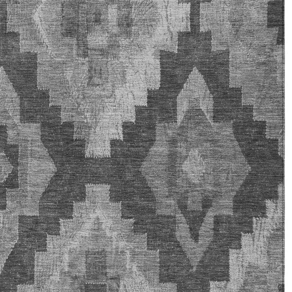 HomeRoots 9' Aztec Washable Area Rug – Stylish Gray & Charcoal Design for Indoor/Outdoor High-Traffic Areas 624915