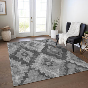 HomeRoots 9' Aztec Washable Area Rug – Stylish Gray & Charcoal Design for Indoor/Outdoor High-Traffic Areas 624915