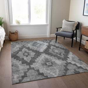 HomeRoots 9' Aztec Washable Area Rug – Stylish Gray & Charcoal Design for Indoor/Outdoor High-Traffic Areas 624915