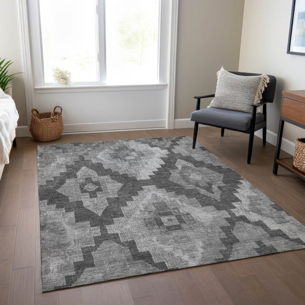 HomeRoots 9' Aztec Washable Area Rug – Stylish Gray & Charcoal Design for Indoor/Outdoor High-Traffic Areas 624915