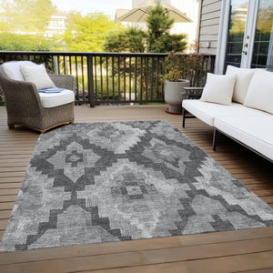 HomeRoots 9' Aztec Washable Area Rug – Stylish Gray & Charcoal Design for Indoor/Outdoor High-Traffic Areas 624915