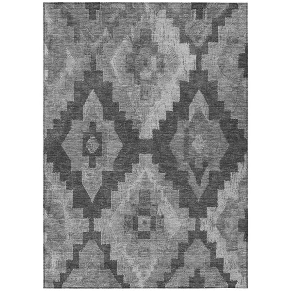 HomeRoots 10' Gray and Charcoal Aztec Washable Area Rug - Stylish Indoor/Outdoor Durable Design for High-Traffic Areas 624916