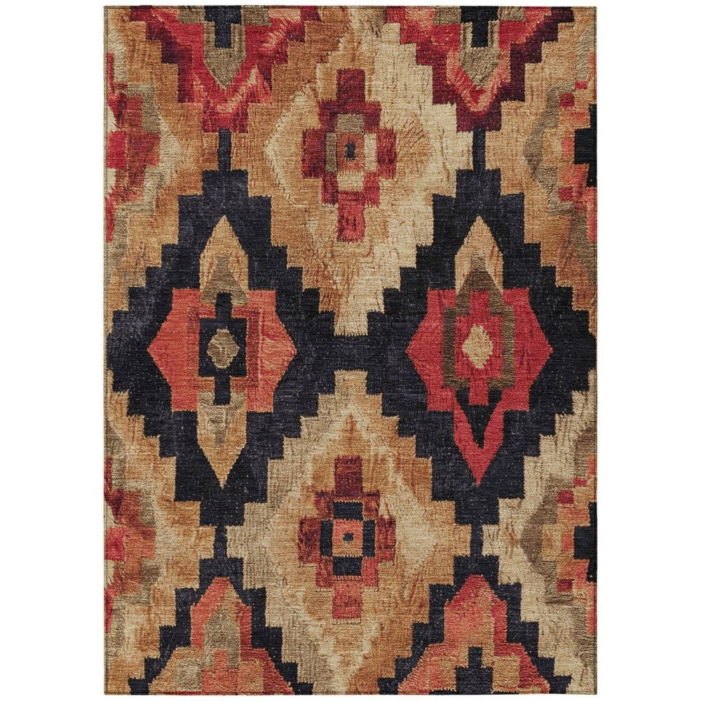 HomeRoots 5' Bold Rust and Charcoal Aztec Indoor Outdoor Area Rug - Machine Washable, Durable, Stylish Design 5' X 8' 624924