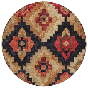HomeRoots 5' Bold Rust and Charcoal Aztec Indoor Outdoor Area Rug - Machine Washable, Durable, Stylish Design 8' Round 624925