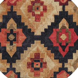 HomeRoots 5' Bold Rust and Charcoal Aztec Indoor Outdoor Area Rug - Machine Washable, Durable, Stylish Design 8' Round 624925