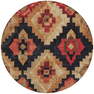 HomeRoots 5' Bold Rust and Charcoal Aztec Indoor Outdoor Area Rug - Machine Washable, Durable, Stylish Design 8' Round 624925