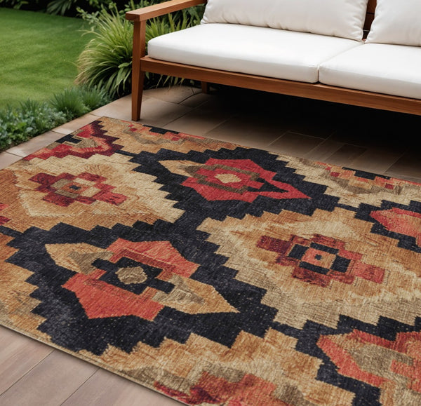 HomeRoots 5' Bold Rust and Charcoal Aztec Indoor Outdoor Area Rug - Machine Washable, Durable, Stylish Design 9' X 12' 624927
