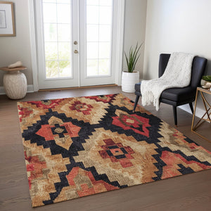 HomeRoots 5' Bold Rust and Charcoal Aztec Indoor Outdoor Area Rug - Machine Washable, Durable, Stylish Design 9' X 12' 624927