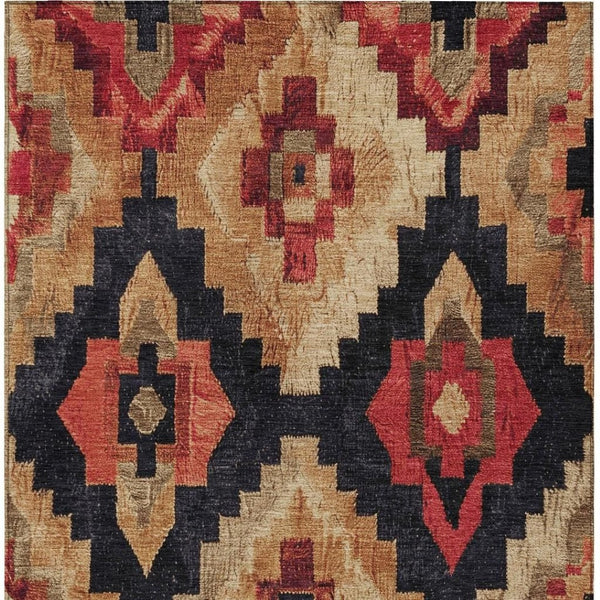 HomeRoots 5' Bold Rust and Charcoal Aztec Indoor Outdoor Area Rug - Machine Washable, Durable, Stylish Design 10' X 14' 624928