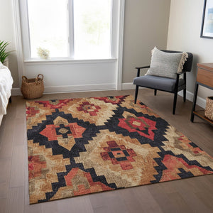 HomeRoots 5' Bold Rust and Charcoal Aztec Indoor Outdoor Area Rug - Machine Washable, Durable, Stylish Design 10' X 14' 624928