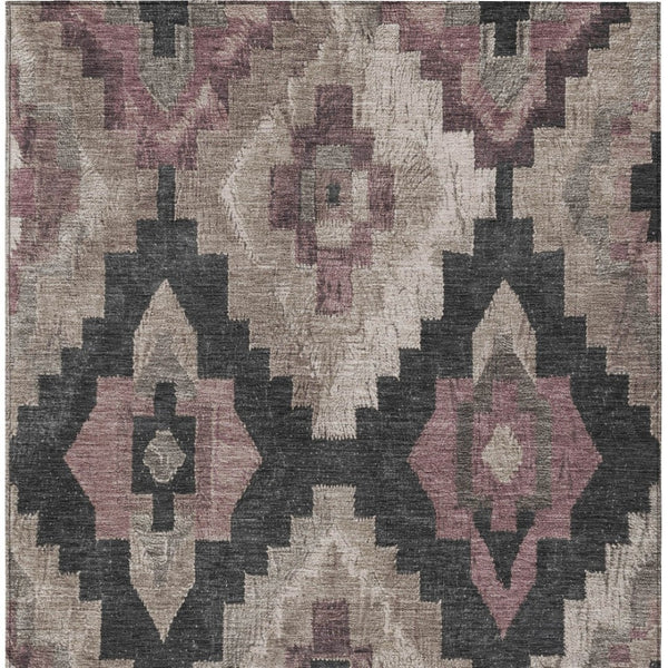 HomeRoots 5' Contemporary Taupe and Charcoal Aztec Indoor Outdoor Area Rug – Versatile, Durable & Washable 5' X 8' 624936