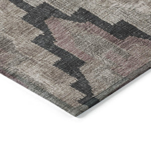 HomeRoots 5' Contemporary Taupe and Charcoal Aztec Indoor Outdoor Area Rug – Versatile, Durable & Washable 8' Round 624937