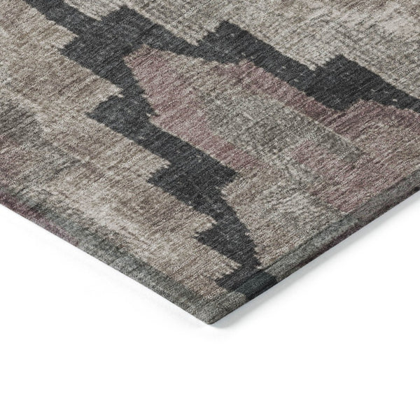 HomeRoots 5' Contemporary Taupe and Charcoal Aztec Indoor Outdoor Area Rug – Versatile, Durable & Washable 8' Round 624937