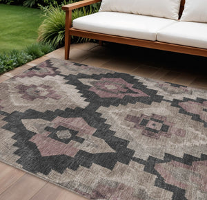 HomeRoots 5' Contemporary Taupe and Charcoal Aztec Indoor Outdoor Area Rug – Versatile, Durable & Washable 8' X 10' 624938