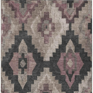 HomeRoots 5' Contemporary Taupe and Charcoal Aztec Indoor Outdoor Area Rug – Versatile, Durable & Washable 9' X 12' 624939