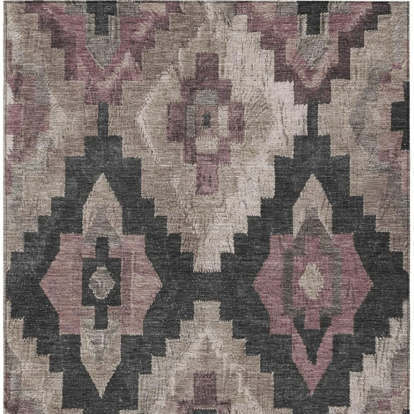HomeRoots 5' Contemporary Taupe and Charcoal Aztec Indoor Outdoor Area Rug – Versatile, Durable & Washable 9' X 12' 624939