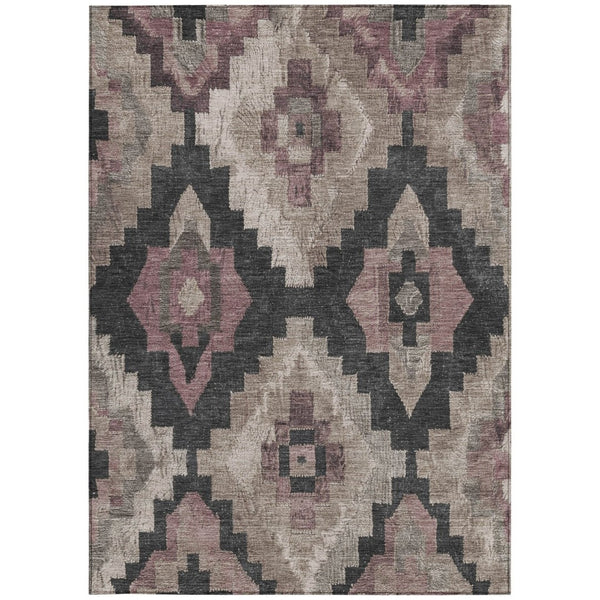 HomeRoots 5' Contemporary Taupe and Charcoal Aztec Indoor Outdoor Area Rug – Versatile, Durable & Washable 10' X 14' 624940