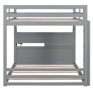 English Elm Full Bunk Bed with App Led Lighting Usb Charging Storage Drawers Kids Bedroom Gray N820S00080E