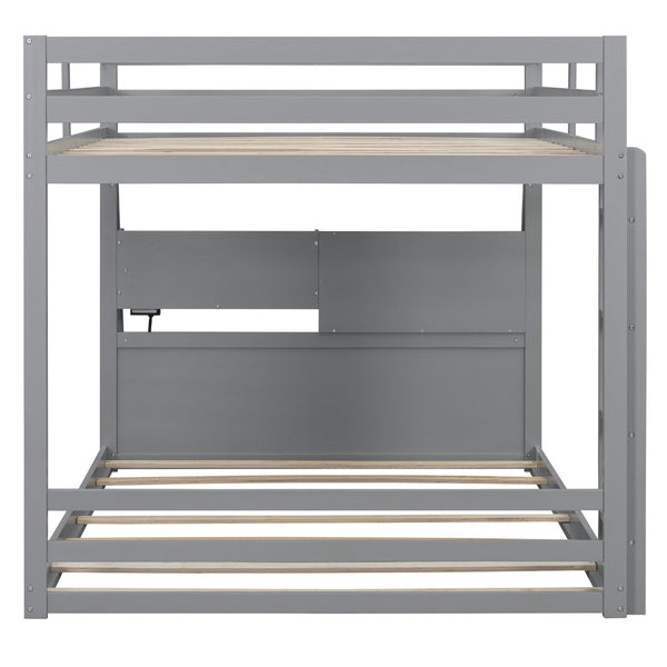 English Elm Full Bunk Bed with App Led Lighting Usb Charging Storage Drawers Kids Bedroom Gray N820S00080E