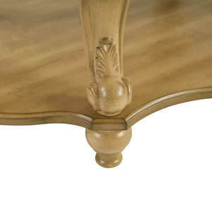 English Elm 42'' Oval Two-tier Wood Cocktail Table with Carved Floral Detail and Open Shelf W1202P318405