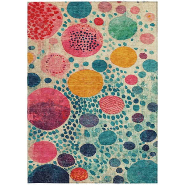 HomeRoots 5' Vibrant Geometric Area Rug in Teal Blue, Pink, and Orange for Indoor & Outdoor Spaces 5' X 8' 624972