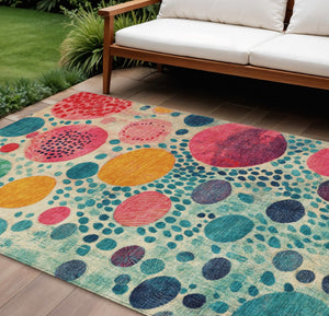 HomeRoots 5' Vibrant Geometric Area Rug in Teal Blue, Pink, and Orange for Indoor & Outdoor Spaces 8' X 10' 624974