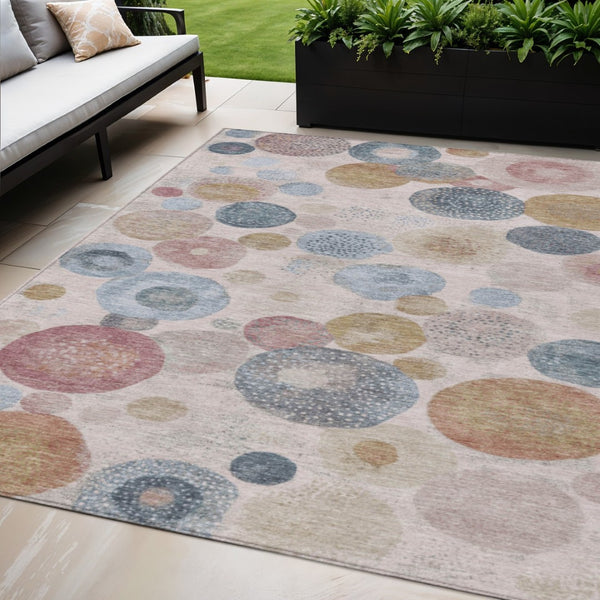 HomeRoots 5' Contemporary Blush Blue and Taupe Geometric Area Rug for Indoor and Outdoor Spaces, Washable 5' X 8' 624984