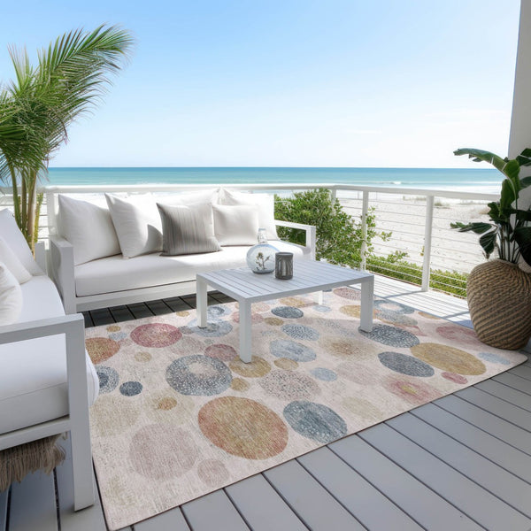 HomeRoots 5' Contemporary Blush Blue and Taupe Geometric Area Rug for Indoor and Outdoor Spaces, Washable 5' X 8' 624984