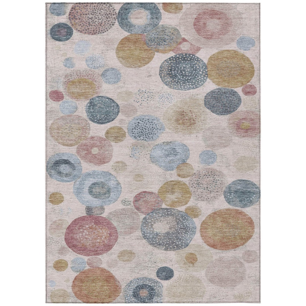 HomeRoots 5' Contemporary Blush Blue and Taupe Geometric Area Rug for Indoor and Outdoor Spaces, Washable 5' X 8' 624984