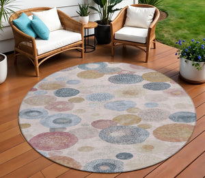 HomeRoots 5' Contemporary Blush Blue and Taupe Geometric Area Rug for Indoor and Outdoor Spaces, Washable 8' Round 624985