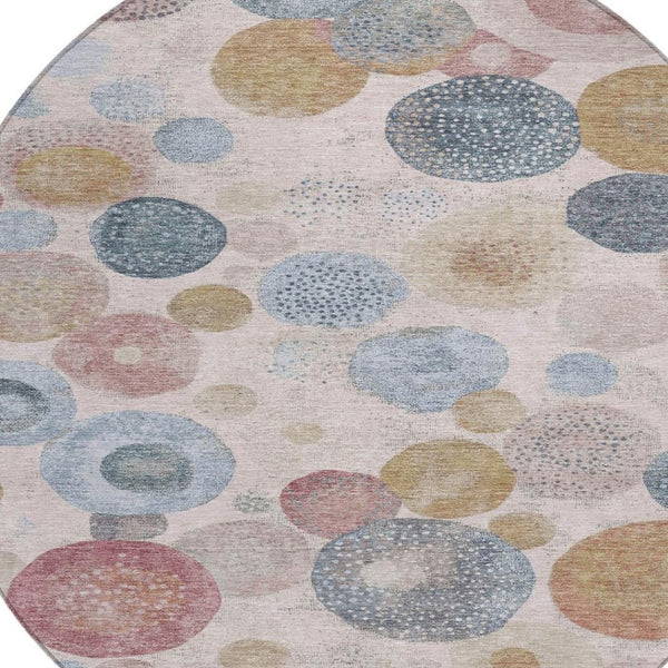 HomeRoots 5' Contemporary Blush Blue and Taupe Geometric Area Rug for Indoor and Outdoor Spaces, Washable 8' Round 624985